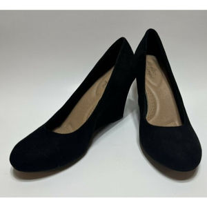 Dexflex Comfort Womens Black Faux Suede Wedges Shoes size 10 EUC